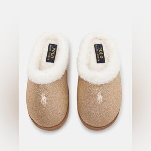 Polo Ralph Lauren Girls  Charlotte Scuff Glitter Slipper Gold Glitter/Cream